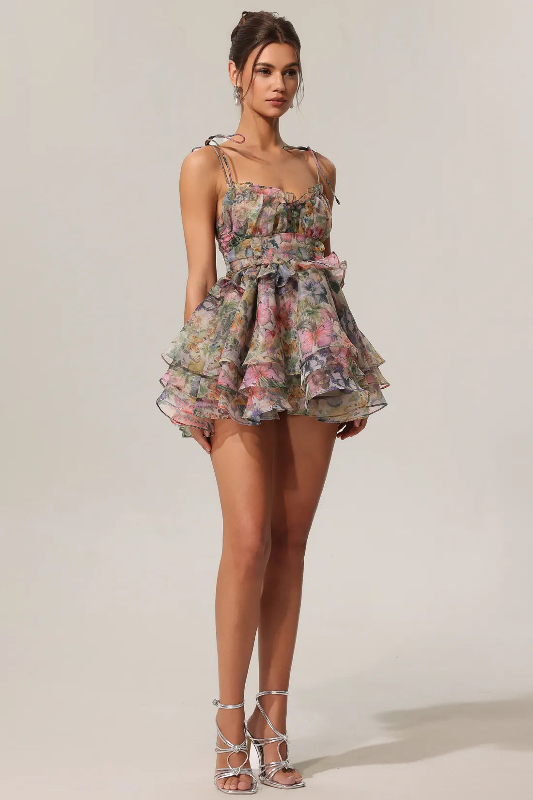 Kelly Sleeveless V-neck Lacing Flounce Mini Dress