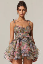 Kelly Sleeveless V-neck Lacing Flounce Mini Dress