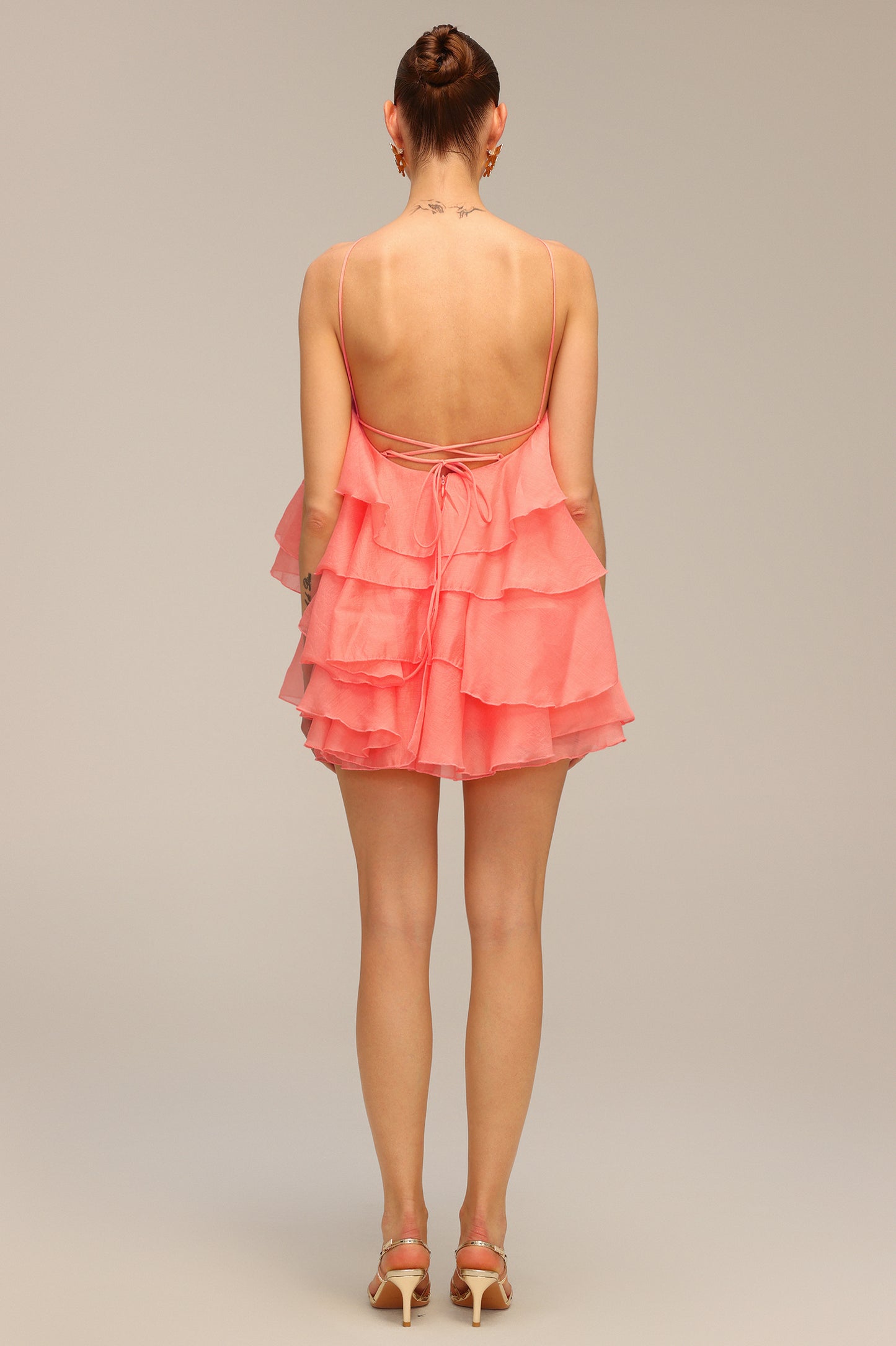 Halter flower lace-up sleeveless mini dress