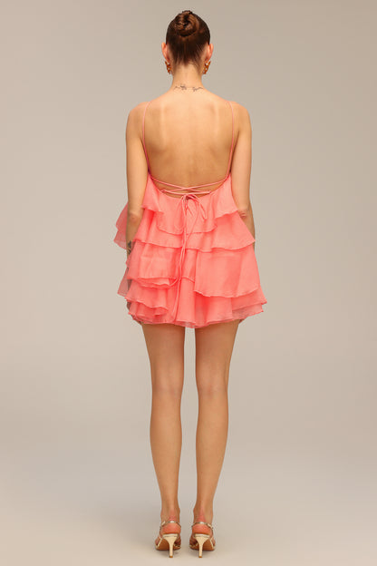 Halter flower lace-up sleeveless mini dress