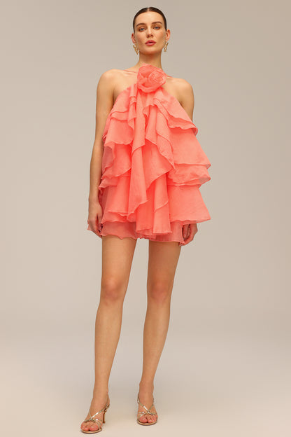 Halter flower lace-up sleeveless mini dress