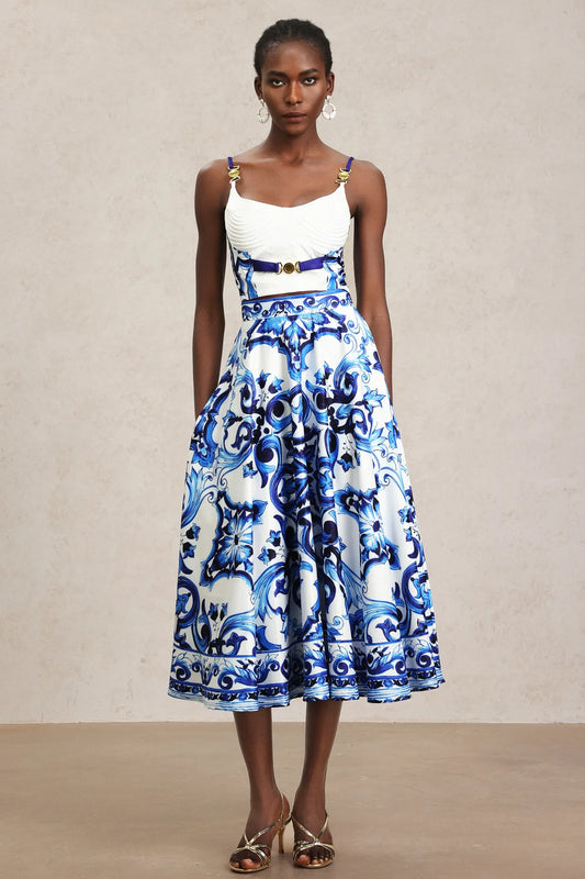 Alenna Halter Floral Printed Top And Skirt Two-Piece Set