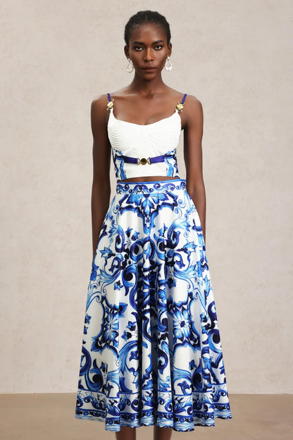 Alenna Halter Floral Printed Top And Skirt Two-Piece Set