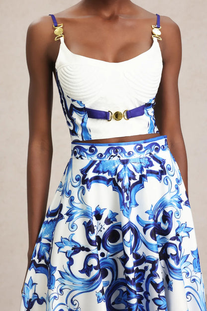 Alenna Halter Floral Printed Top And Skirt Two-Piece Set