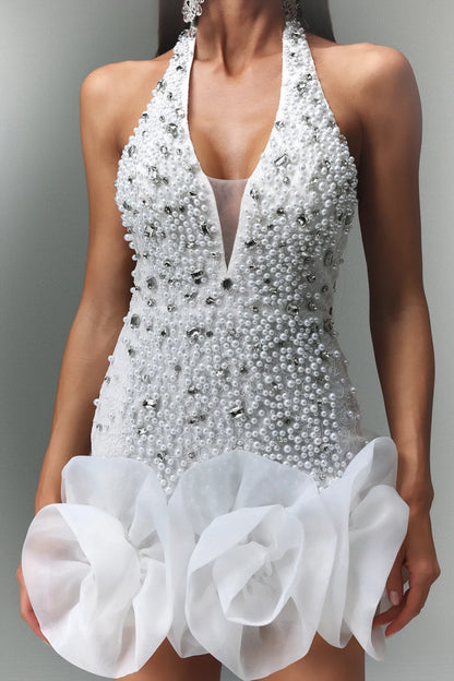 ALANA MINI WHITE RHINESTONE DRESS