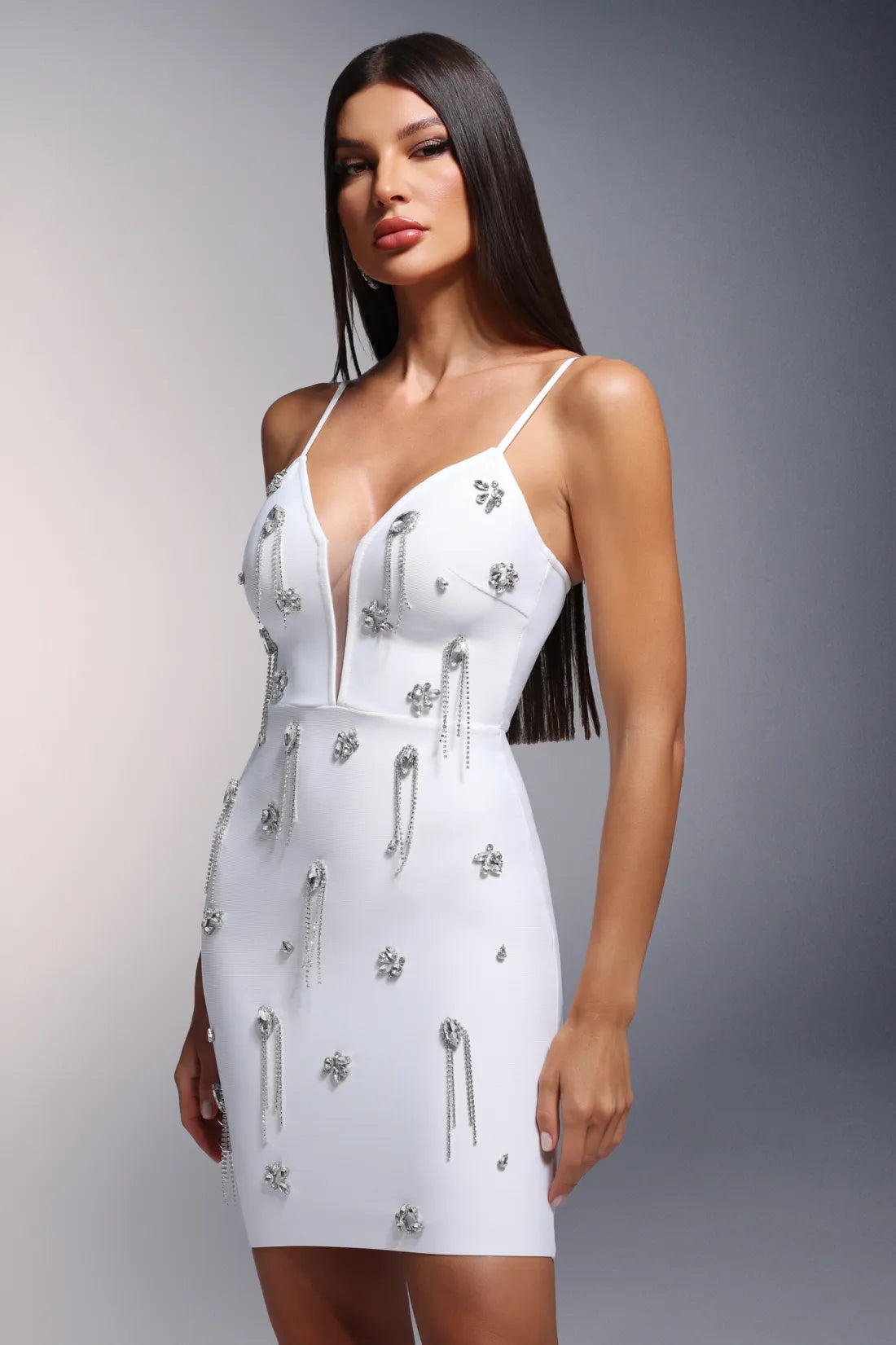Nerila White Sequin White Party Dress