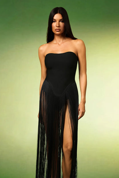 Alara Fringe Sleeveless Strapless Tassel Bandage Bodysuit