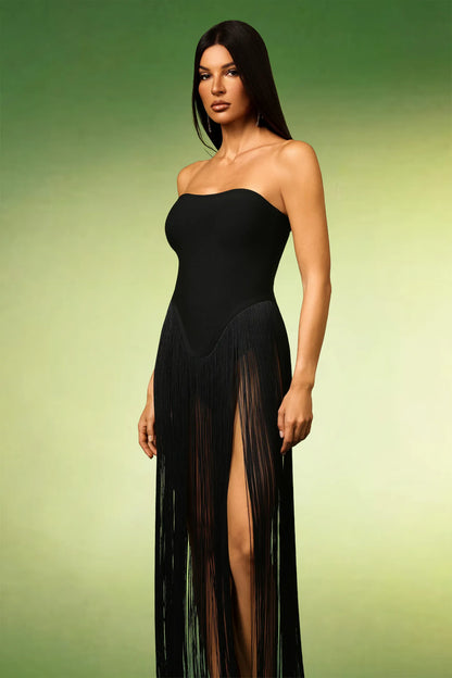 Alara Fringe Sleeveless Strapless Tassel Bandage Bodysuit