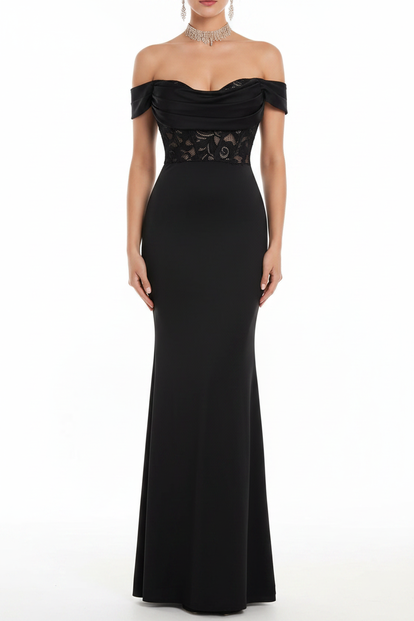Taria Off-shoulder Lace Stitching Evening Prom Dress