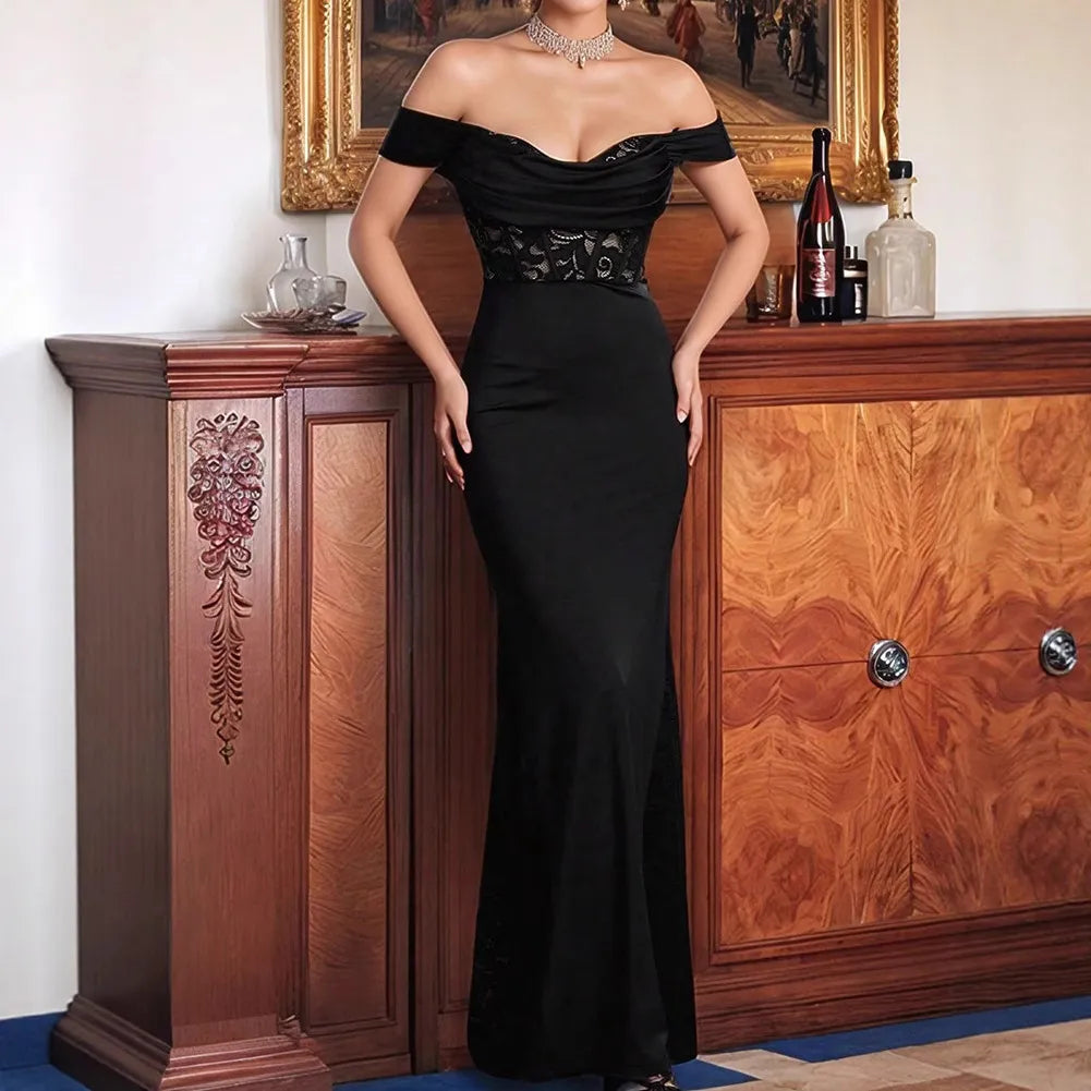Taria Off-shoulder Lace Stitching Evening Prom Dress