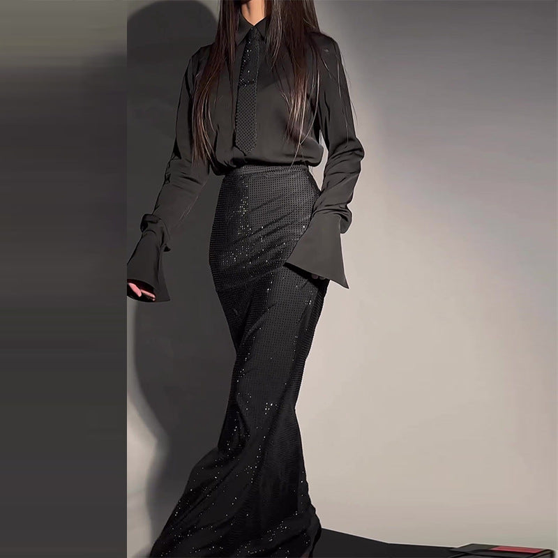 Heavy Industry Hot Diamond Split Wrap Hip Skirt Set Aclosy