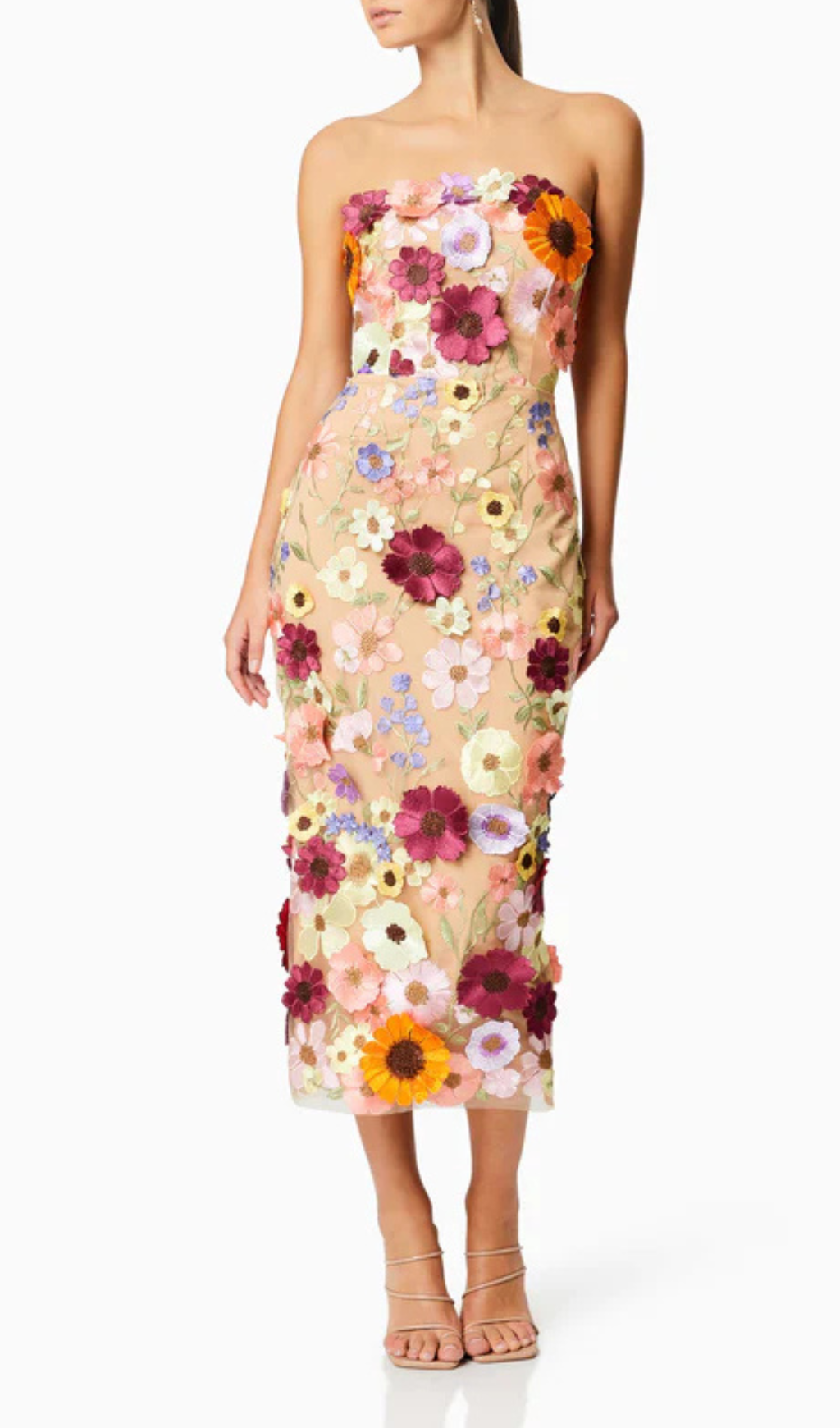 Chic strapless flower embroidered celeb dress