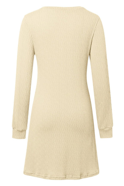 Texture V-Neck Long Sleeve Dress Trendsi