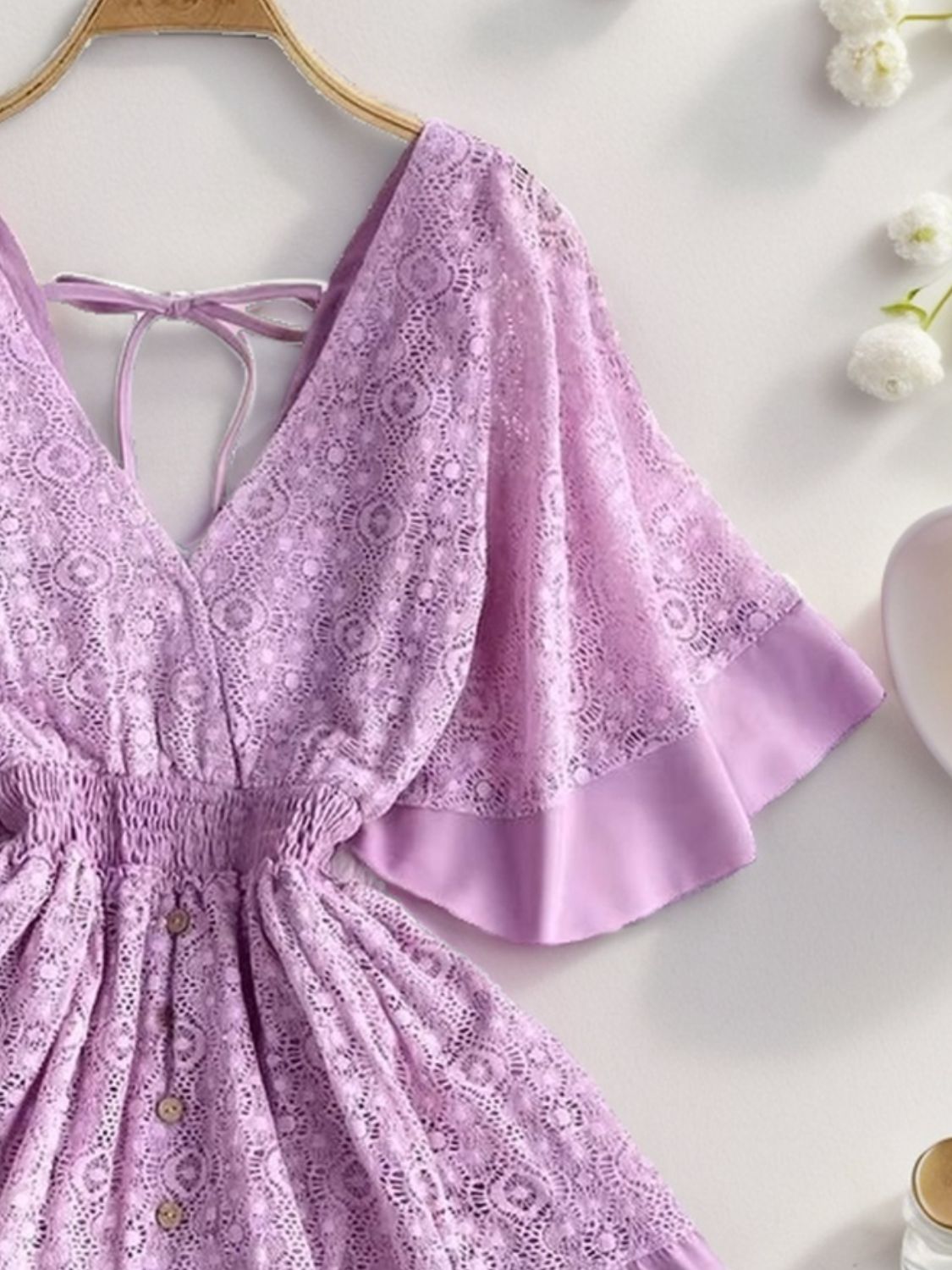 Lace Cutout Half Sleeve Mini Dress Trendsi