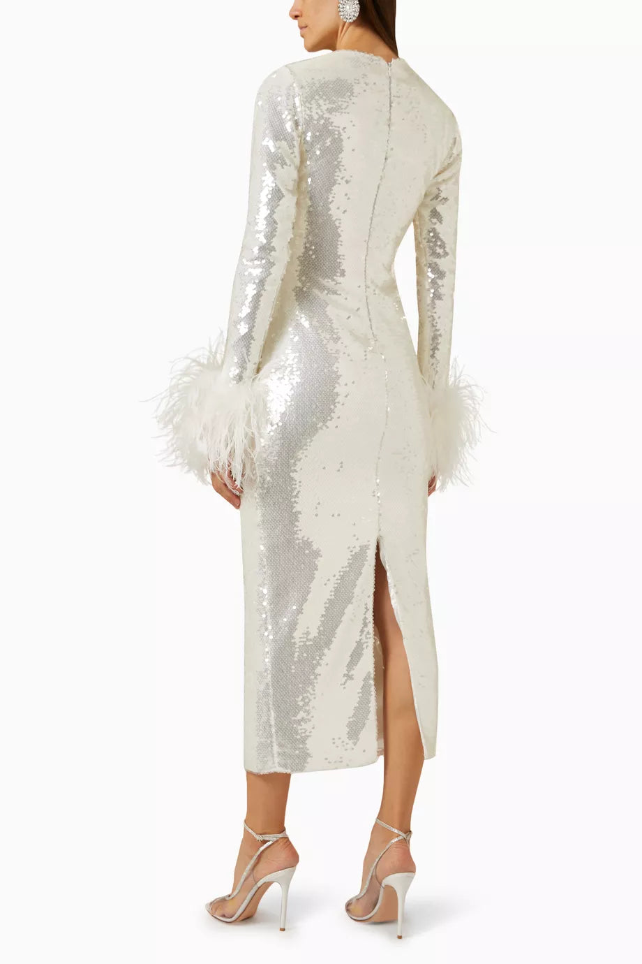 Casenia Feather Long Sleeve Sequins Dress