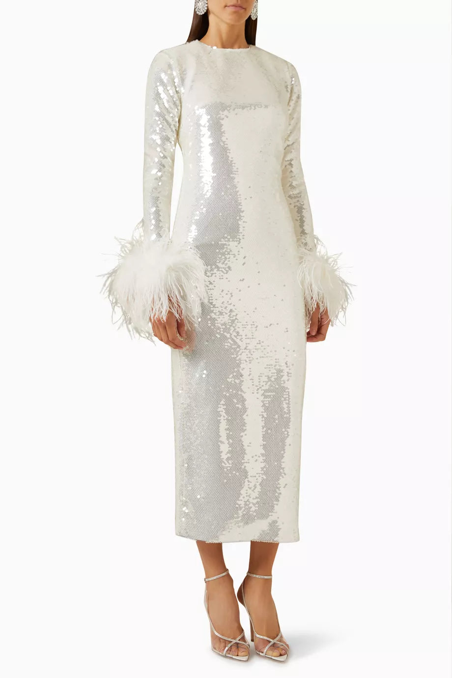 Casenia Feather Long Sleeve Sequins Dress