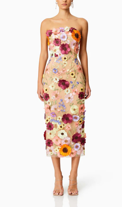 Chic strapless flower embroidered celeb dress