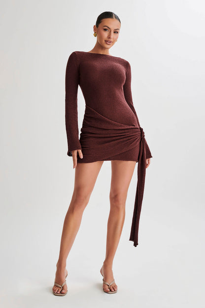 Dera mesh sleeved mini backless dress