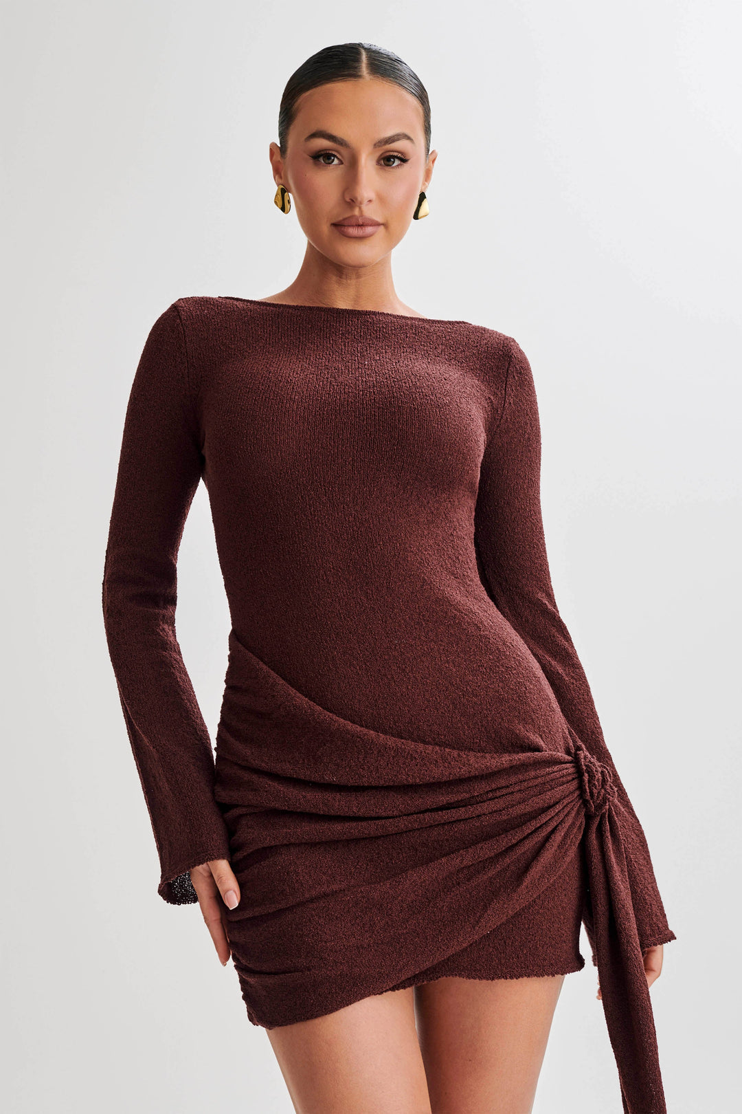 Dera mesh sleeved mini backless dress