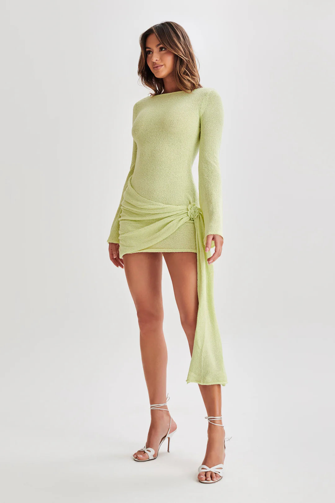 Dera mesh sleeved mini backless dress