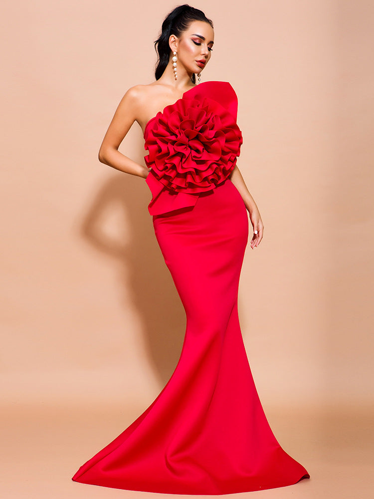 Solid color strapless fishtail skirt Aclosy
