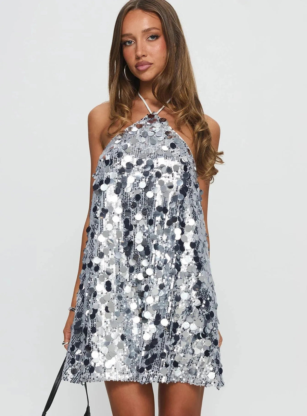 Alisia Mini Sequin Party Dress-Silver aclosy