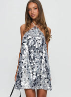 Alisia Mini Sequin Party Dress-Silver aclosy