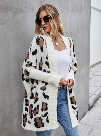 Angel Wings Leopard Pattern Fuzzy Cardigan Trendsi