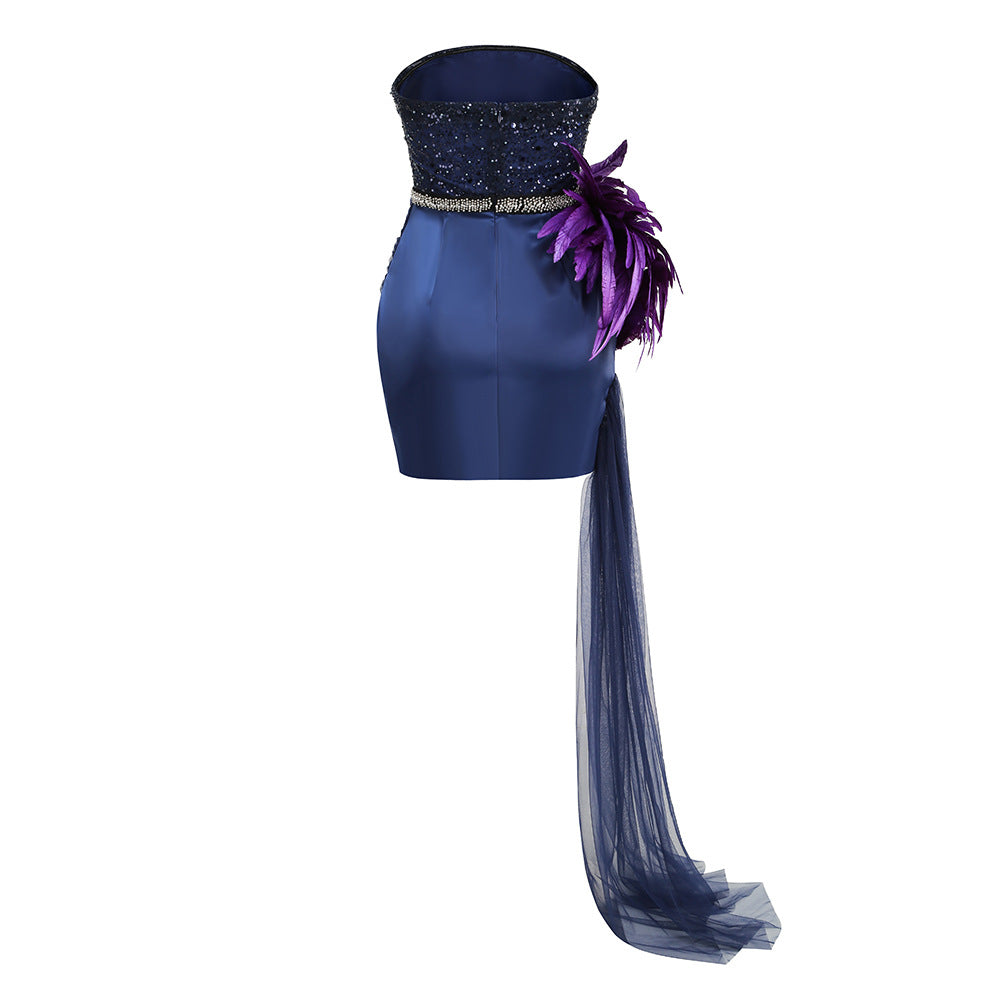 Sequin Purple Tube Top Irregular Dress Aclosy