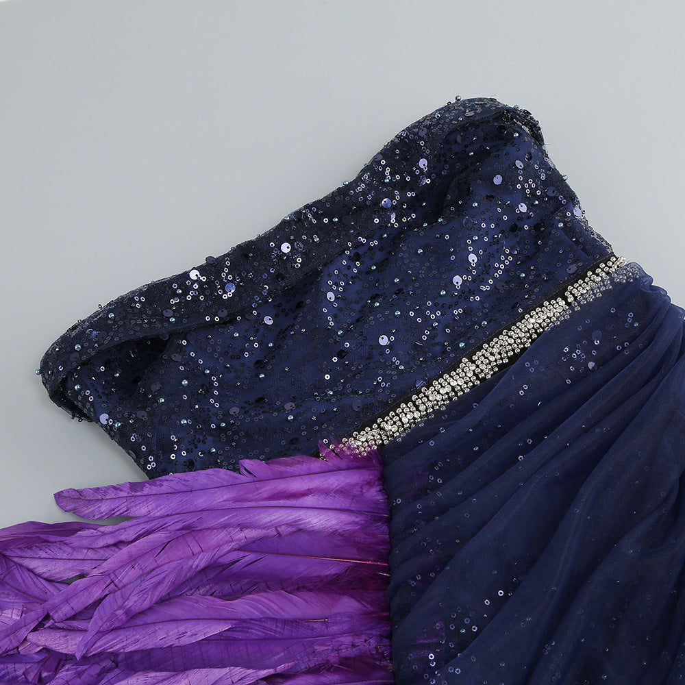 Sequin Purple Tube Top Irregular Dress Aclosy
