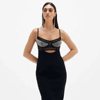 Long Non-back Hollow Diamond Knitted Sling Dress Aclosy