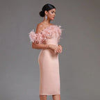 Off-neck Feather Women's Dress Aclosy