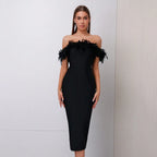 Off-neck Feather Women's Dress Aclosy