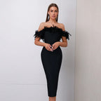 Off-neck Feather Women's Dress Aclosy