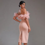 Off-neck Feather Women's Dress Aclosy
