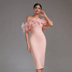 Off-neck Feather Women's Dress Aclosy