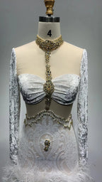 Long Sleeve Feather Diamond Tight Dress Aclosy