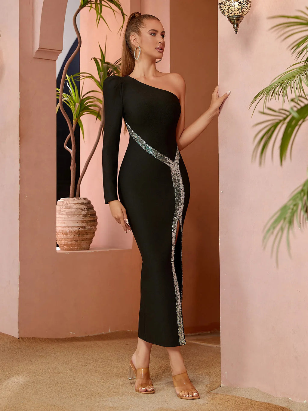 Salina Off Shoulder Slit Party Dress