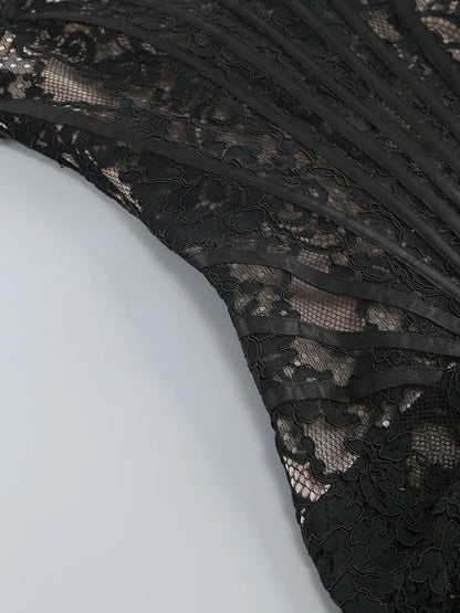 Alyia Lace Ruche Corset Celeb Dress-Black