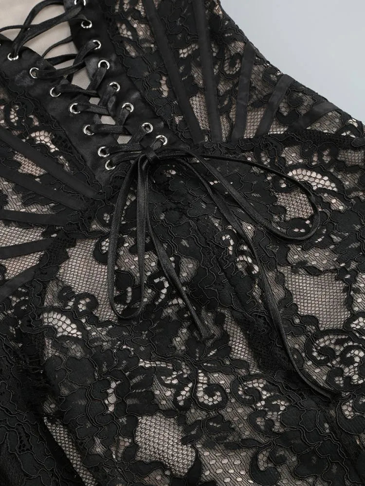 Alyia Lace Ruche Corset Celeb Dress-Black