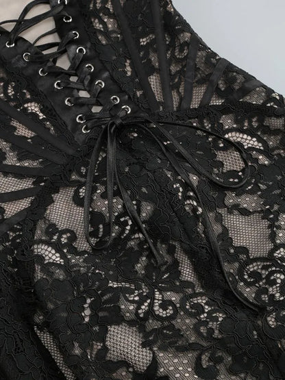 Alyia Lace Ruche Corset Celeb Dress-Black