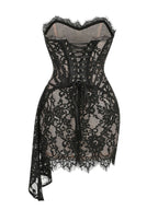 Alyia Lace Ruche Corset Celeb Dress-Black Aclosy