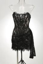 Alyia Lace Ruche Corset Celeb Dress-Black