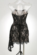 Alyia Lace Ruche Corset Celeb Dress-Black