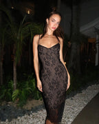 Waist-tight Sheath Dress Eyelash Lace Sling Dress aclosy