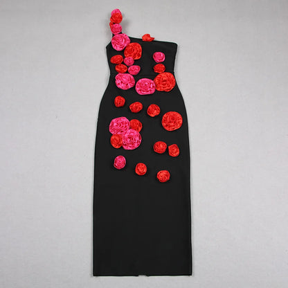 Alyia One Shoulder Red Rose Mid Dress