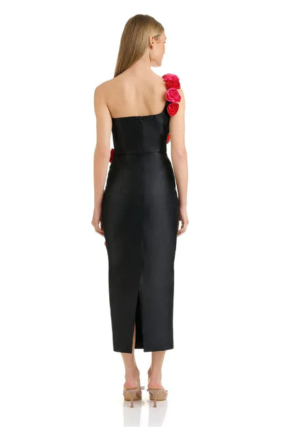Alyia One Shoulder Red Rose Mid Dress