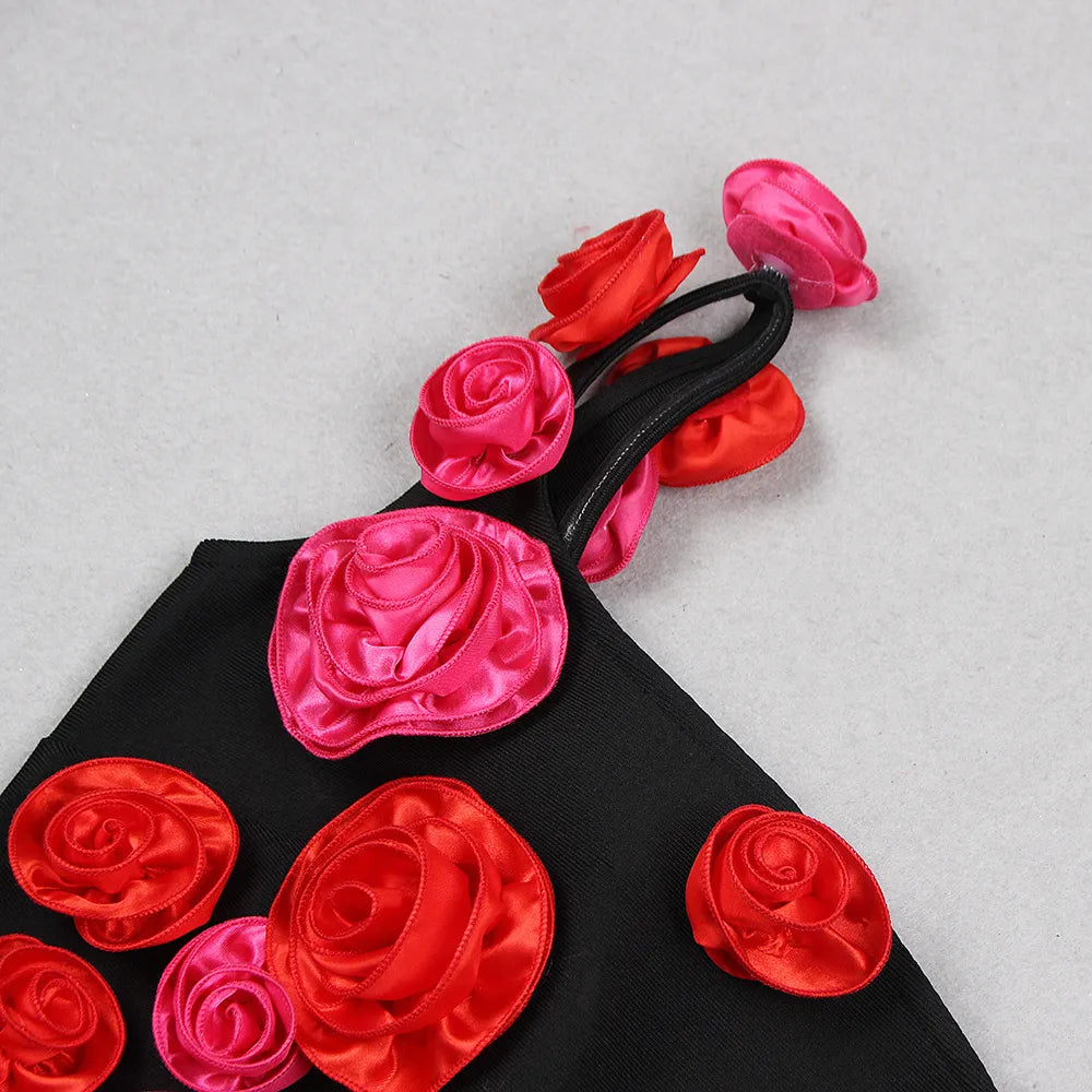 Alyia One Shoulder Red Rose Mid Dress
