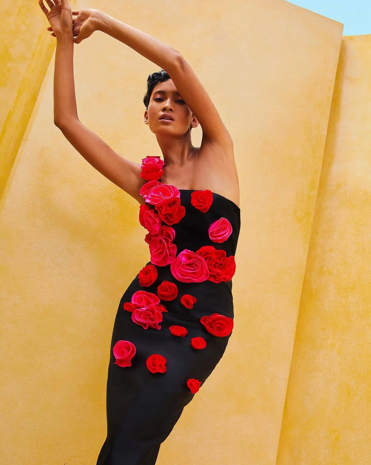 Alyia One Shoulder Red Rose Mid Dress