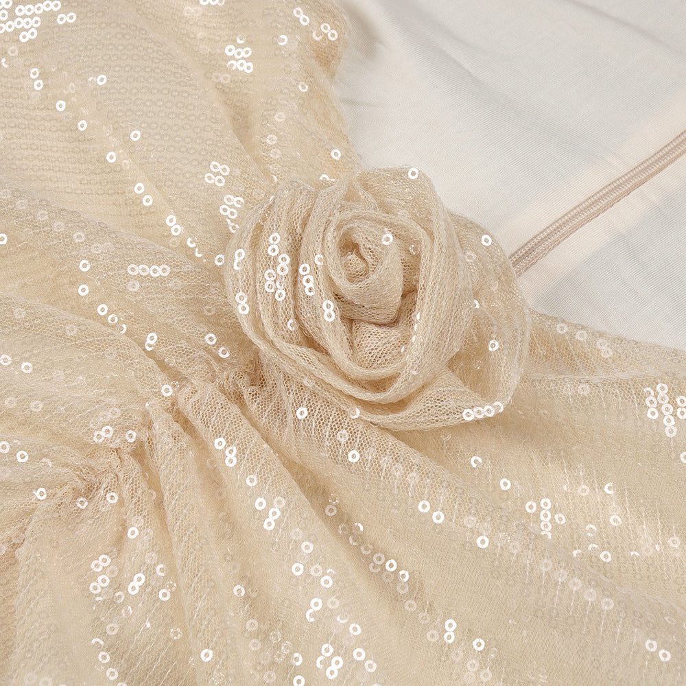 Diag Collar Metallic Mesh Flow Dress Aclosy